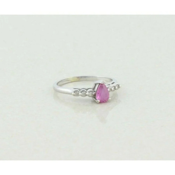 14k White Gold Pink Topaz and White Topaz Ring Size 5 1/2 - Picture 5 of 8